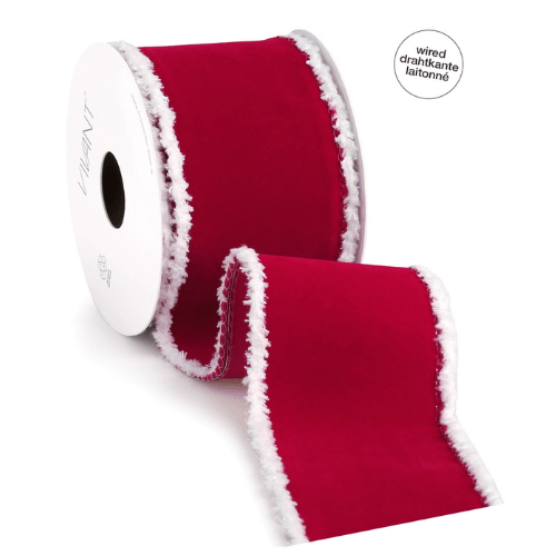 Fluweel rood lint met sneeuwrand en bedrading (60mm x 5m) - Cupcakedozen.nl