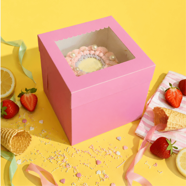 Roze hoge taartdoos 25x25x25 - luifel (10 st) - Cupcakedozen.nl