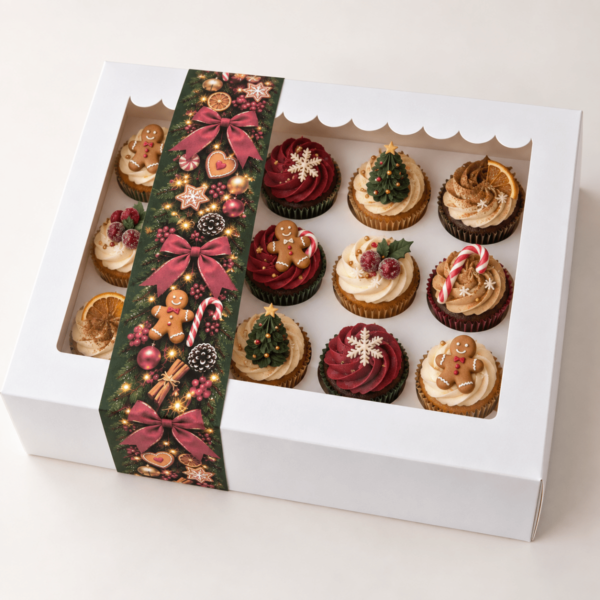 Kerst sleeve voor doos 12 cupcakes (10 st) - Cupcakedozen.nl