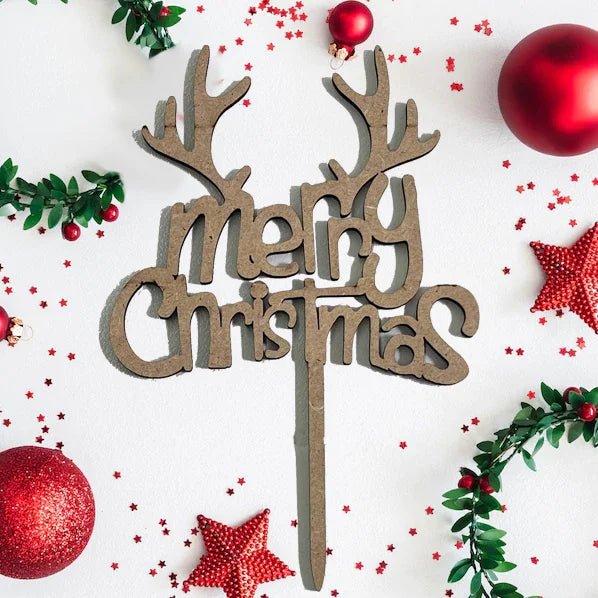 Cake toppers MDF - Merry Christmas (5 st) - Cupcakedozen.nl