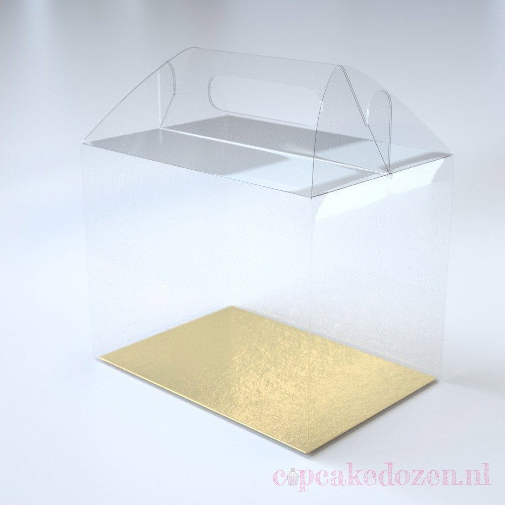 Transparant doosje met handvat - 180x125x140mm (100 st) - Cupcakedozen.nl