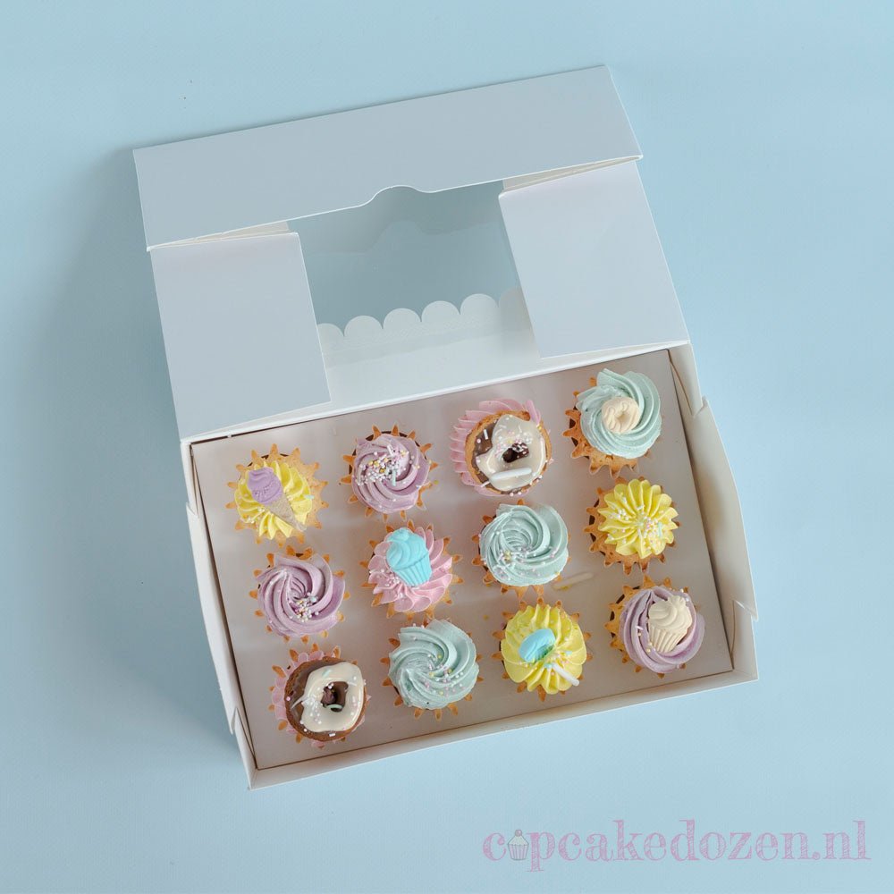 Doos voor 12 minicupcakes - luifel (10 st) - Cupcakedozen.nl