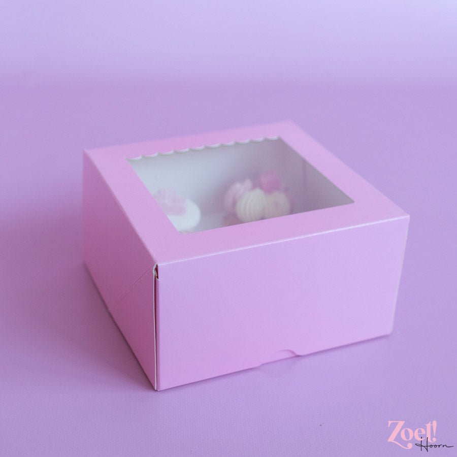 Roze doos voor 4 cupcakes - luifel (10 st) - Cupcakedozen.nl