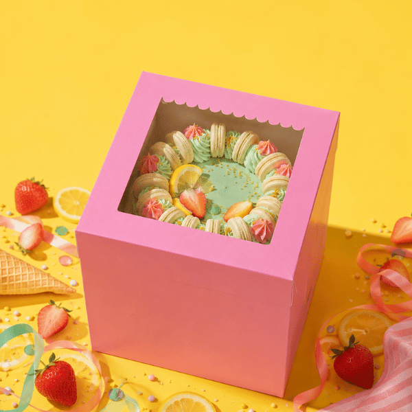 Roze hoge taartdoos 28x28x28 - luifel (10 st) - Cupcakedozen.nl
