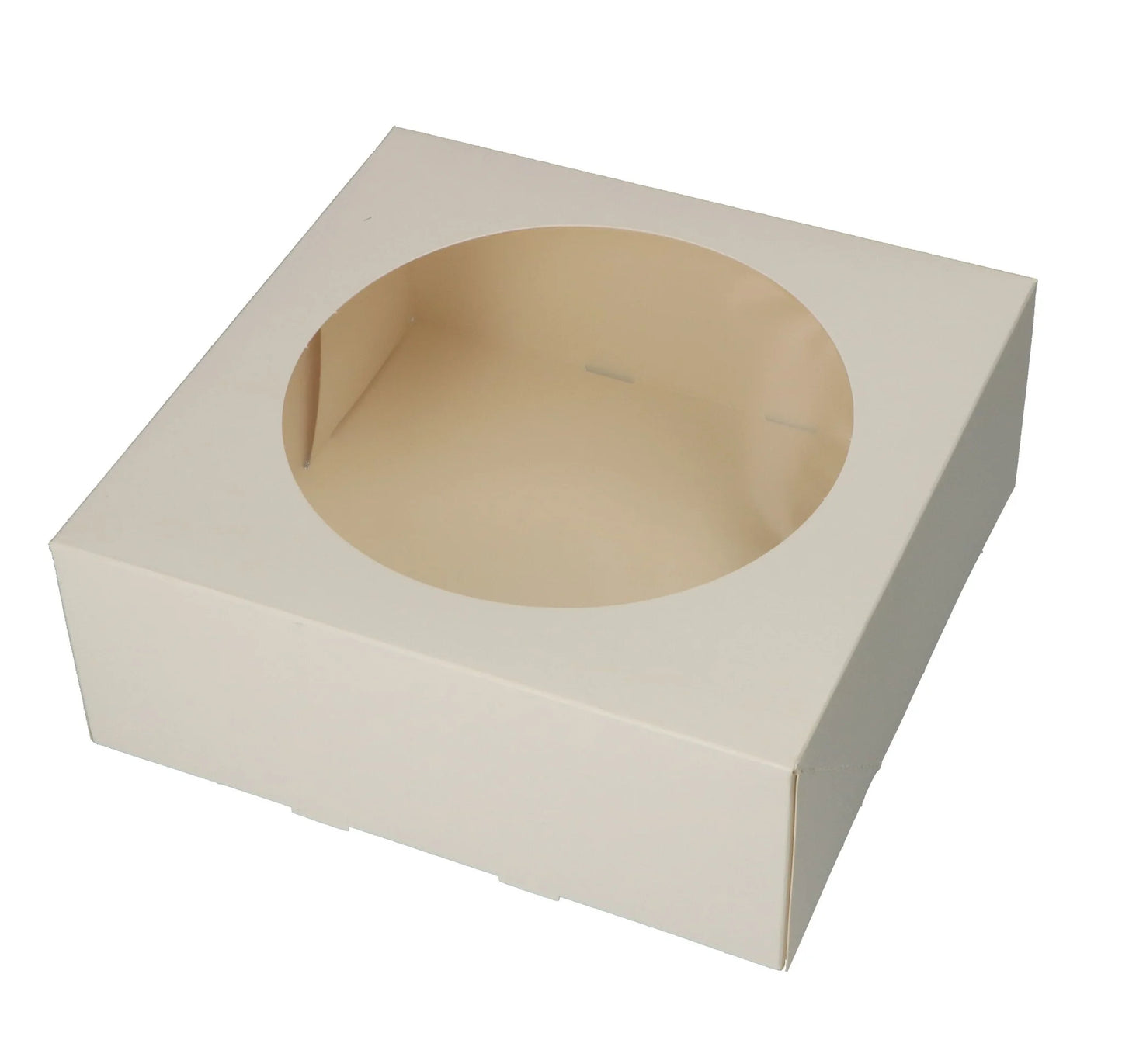 Witte taartdoos rond venster - 21x21x8 (25 st) - Cupcakedozen.nl