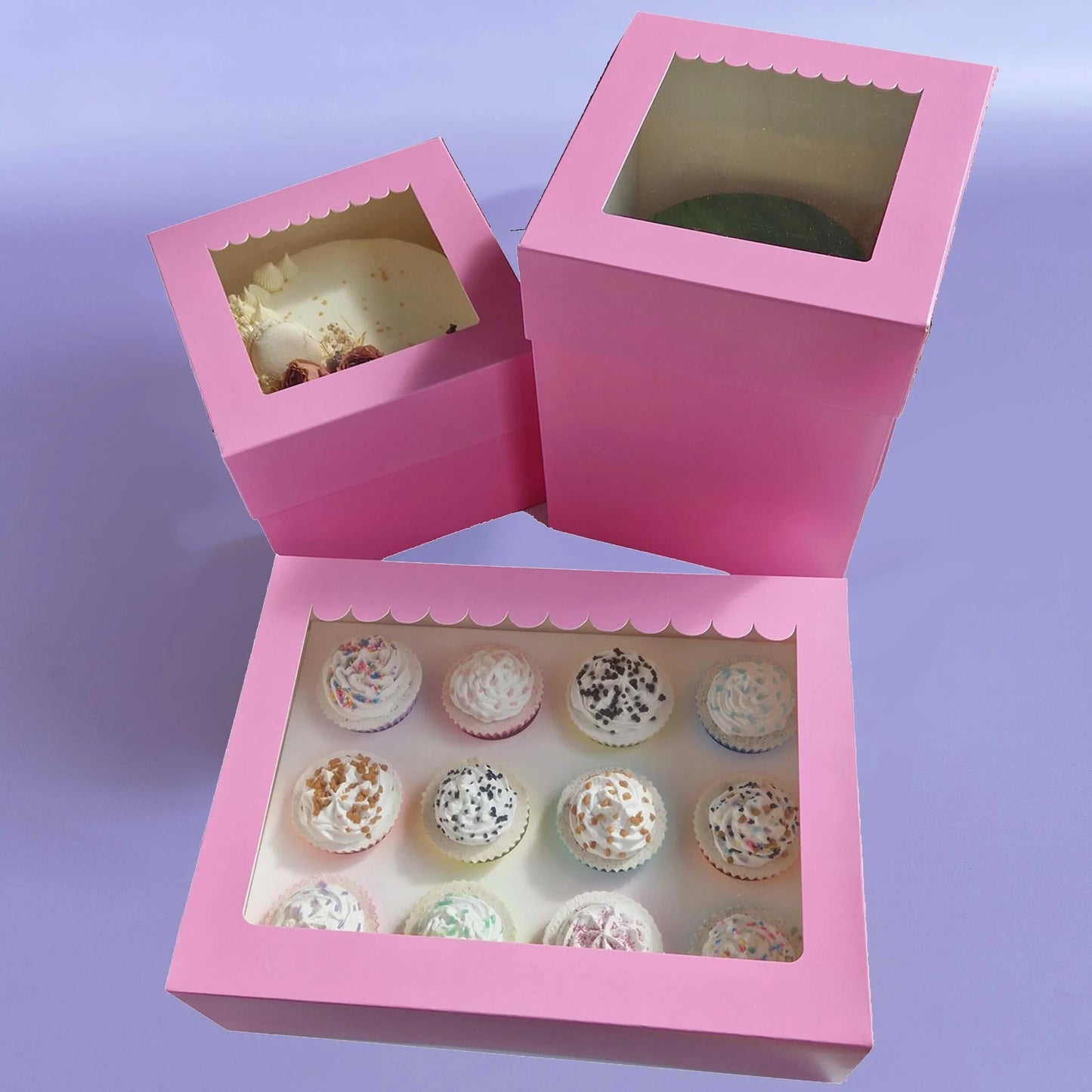 Roze doos voor 12 cupcakes - luifel (10 st) - Cupcakedozen.nl