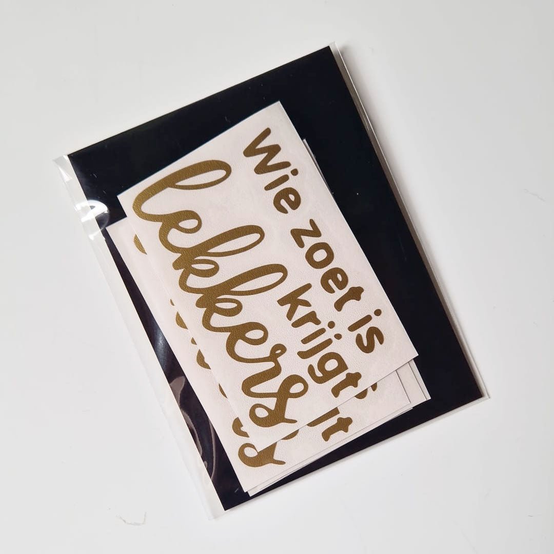 Sweetbox sticker - "Wie zoet is krijgt lekkers" (5 st) - Cupcakedozen.nl