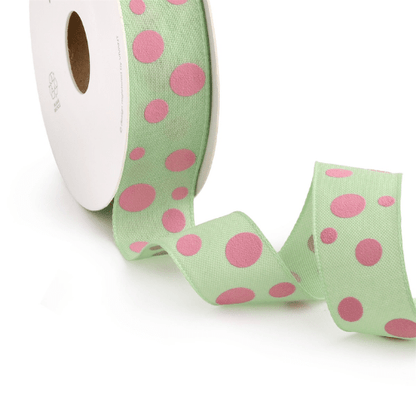 Rol mintgroen lint met roze stippen