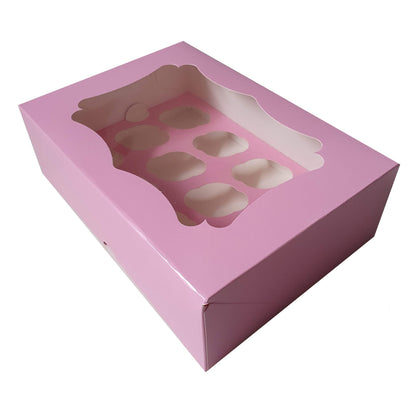Sierlijke roze doos voor 12 minicupcakes (25 st.)