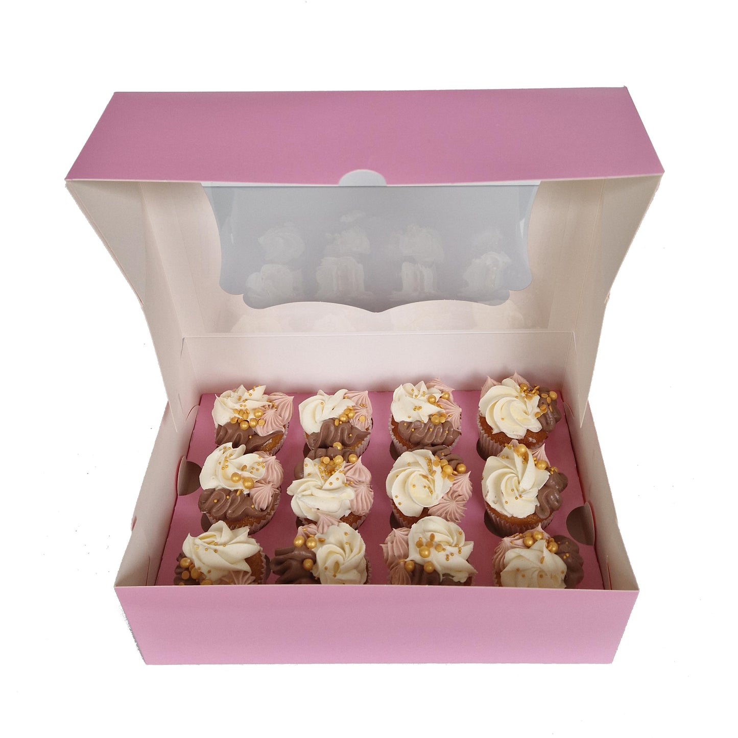 Sierlijke roze doos voor 12 minicupcakes (25 st.)