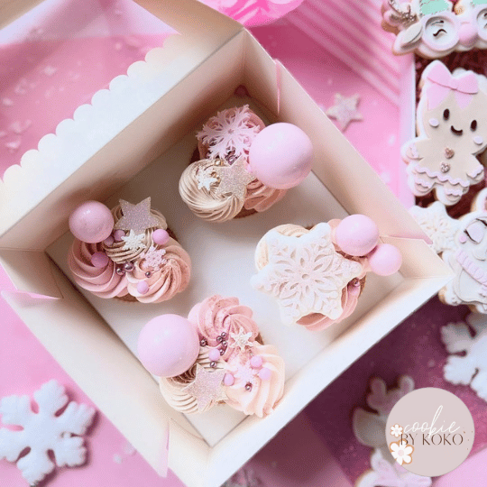 Roze doos voor 4 cupcakes - luifel (10 st) - Cupcakedozen.nl