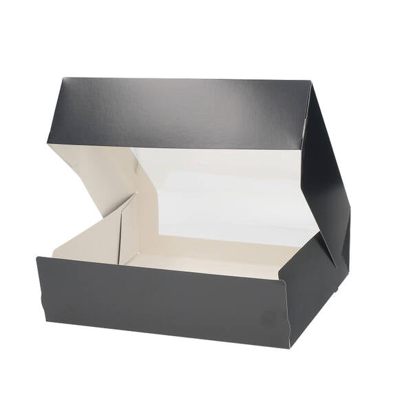 Black Cake Box 30x30x9 cm with Window, 10 Pack, FSC | Cupcakedozen