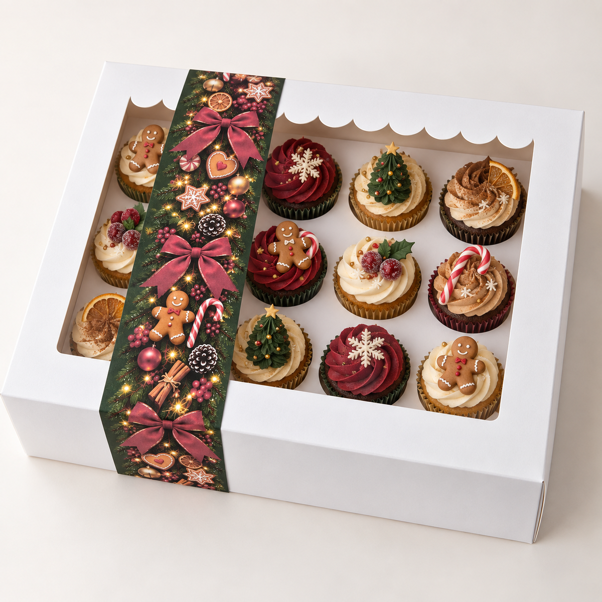 Kerst sleeve voor doos 12 cupcakes (10 st)