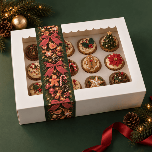 Kerst sleeve voor doos 12 cupcakes (10 st) - Cupcakedozen.nl