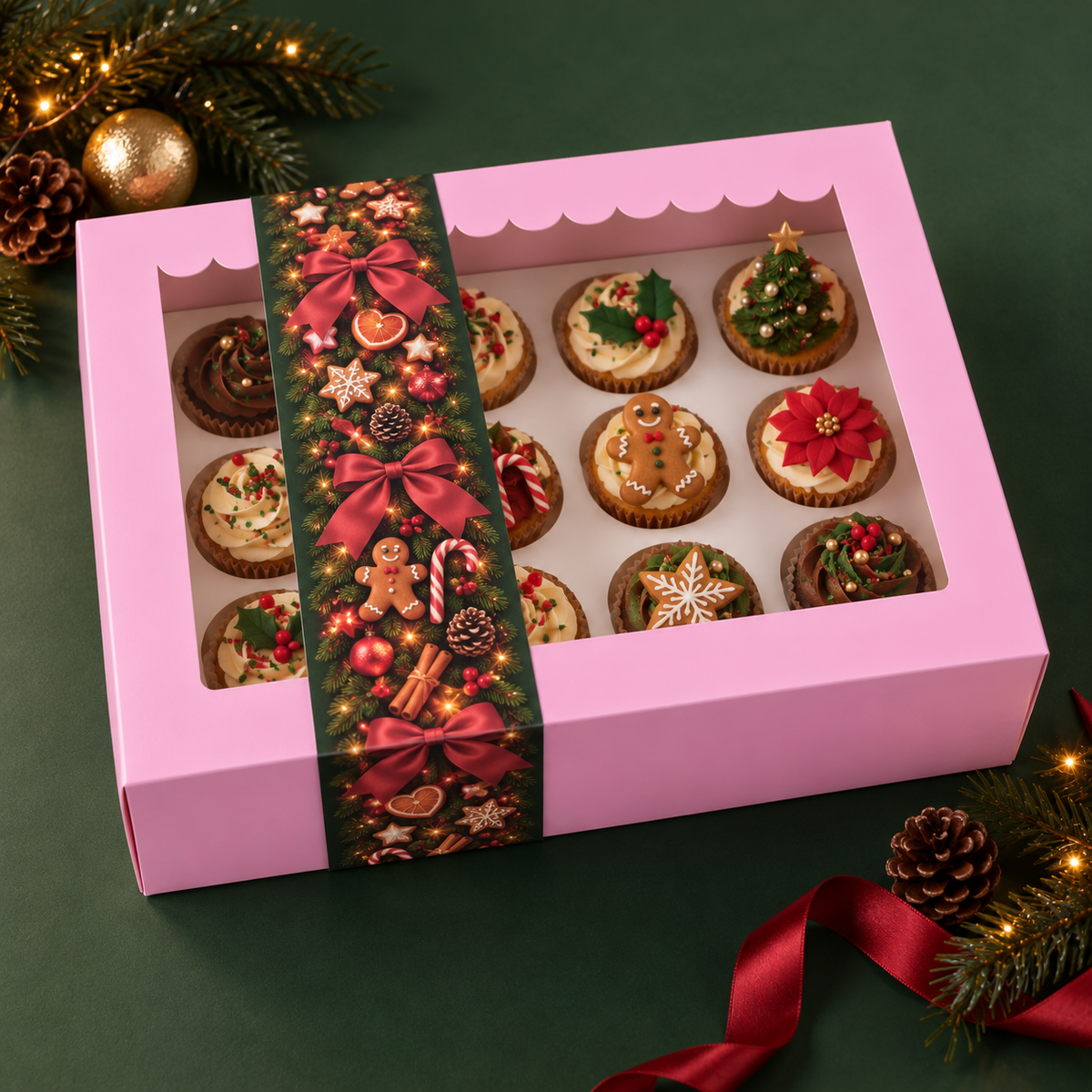 Kerst sleeve voor doos 12 cupcakes (10 st)