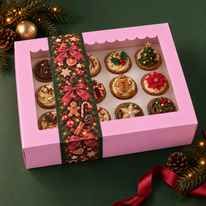 Kerst sleeve voor doos 12 cupcakes (10 st)