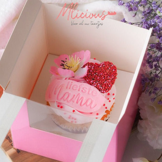Roze doos voor 1 cupcake - luifel (10 st) - Cupcakedozen.nl