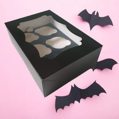 Sierlijke zwarte doos voor 6 cupcakes (25 st.) - Cupcakedozen.nl