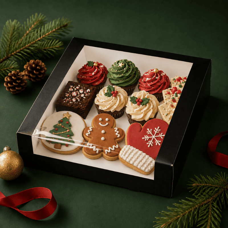 Zwarte gebaksdoos - 30x30x9 (10 st) - Cupcakedozen.nl