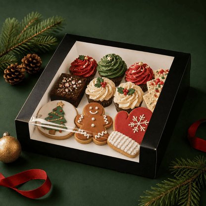 Zwarte gebaksdoos - 30x30x9 (10 st) - Cupcakedozen.nl