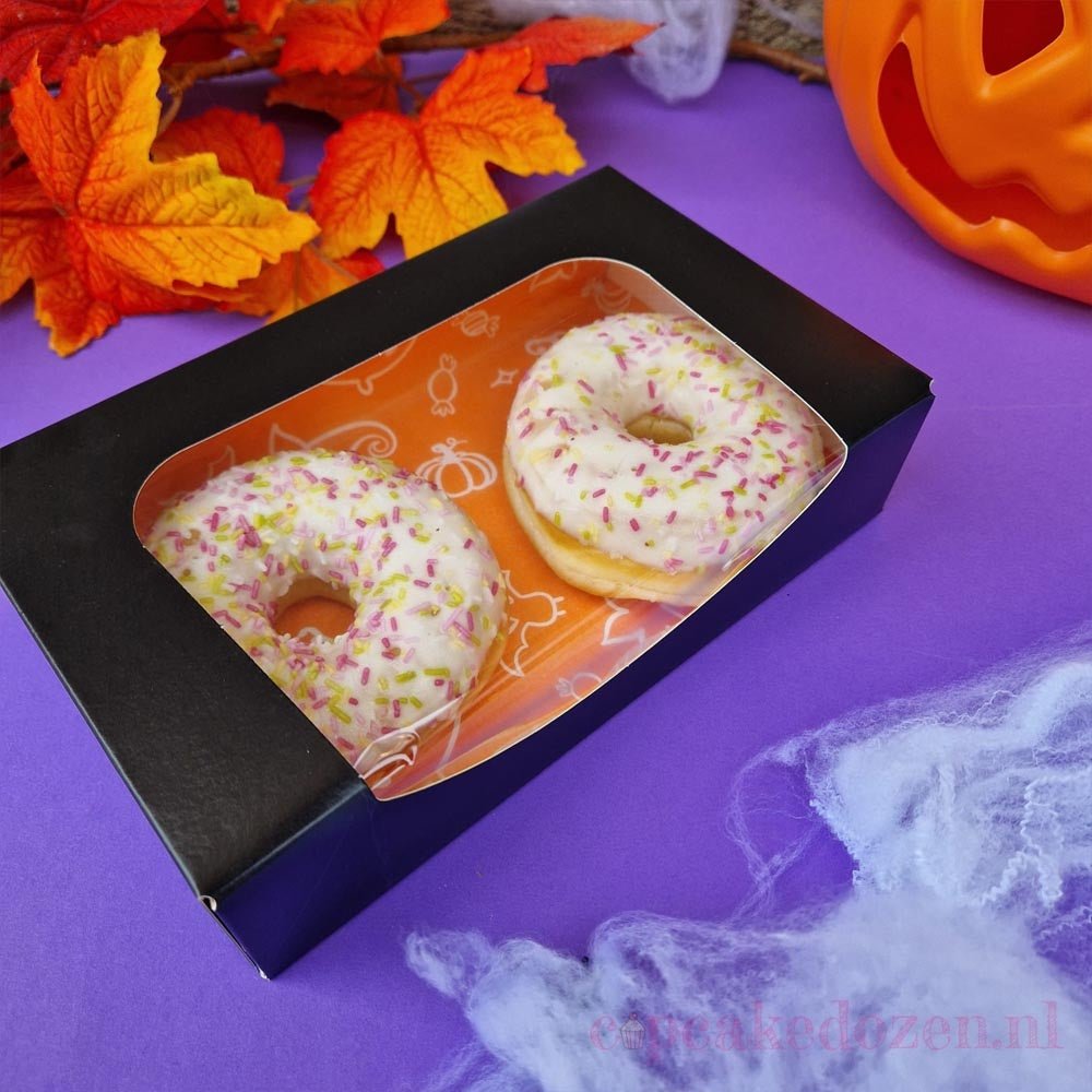 Zwarte doos voor 2 donuts (50 st.) - Cupcakedozen.nl
