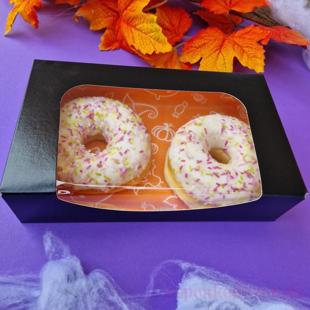 Zwarte doos voor 2 donuts (50 st.) - Cupcakedozen.nl