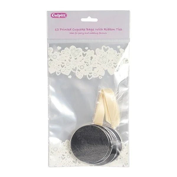 Cupcake zakje hartjes met ronde bodem + lint (12 st.) - Cupcakedozen.nl