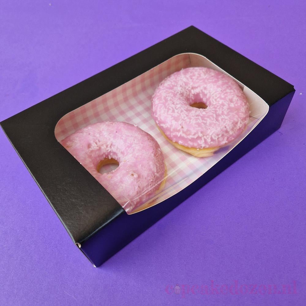 Zwarte doos voor 2 donuts (50 st.) - Cupcakedozen.nl