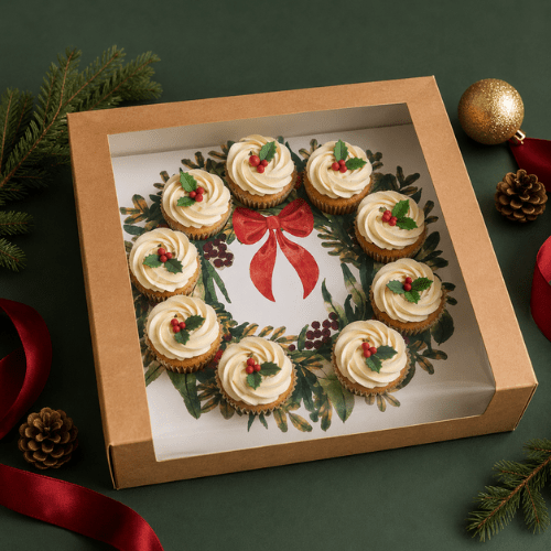Kraft gebaksdoos - 30x30x9 (10 st) - Cupcakedozen.nl