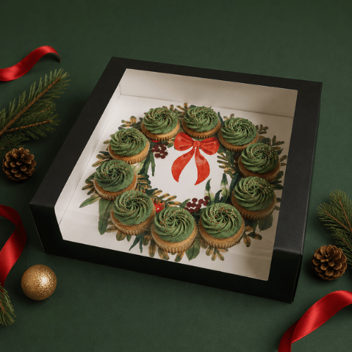 Zwarte gebaksdoos - 30x30x9 (10 st) - Cupcakedozen.nl