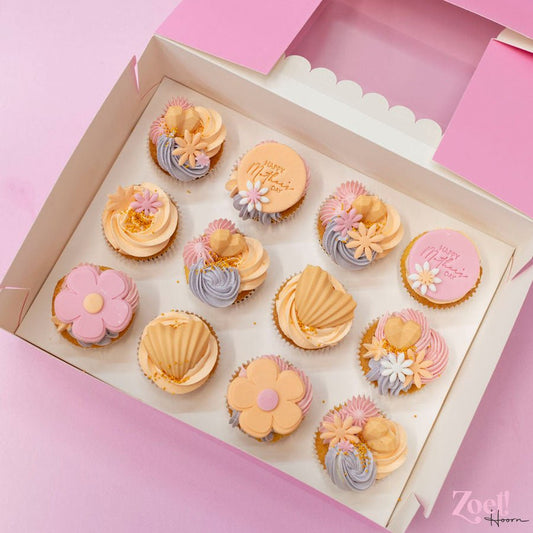 Roze doos voor 12 cupcakes - luifel (10 st) - Cupcakedozen.nl
