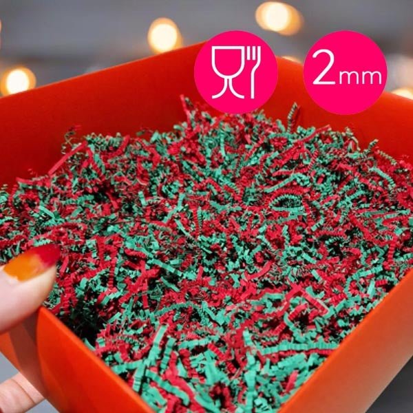 Opvulmateriaal fijn - mix rood/groen (1 kg) - Cupcakedozen.nl