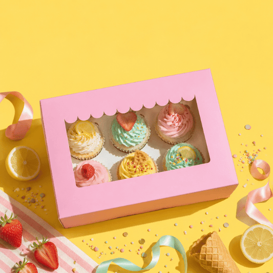 Roze doos voor 6 cupcakes - luifel (10 st) - Cupcakedozen.nl