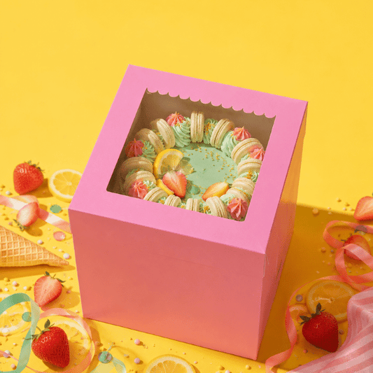 Roze hoge taartdoos 28x28x28 - luifel (10 st) - Cupcakedozen.nl