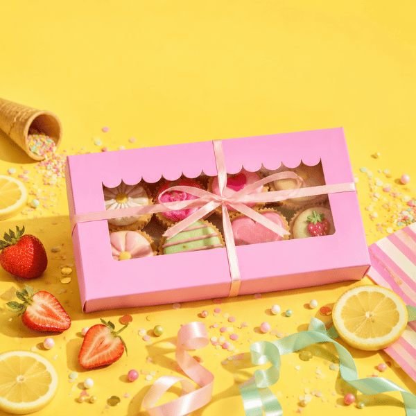 Roze sweet box 23x12,5x5 - luifel (10 st) - Cupcakedozen.nl