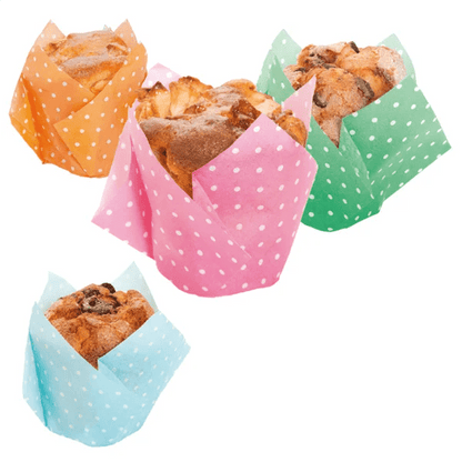 Tulp baking cups - polka (200 st) - Cupcakedozen.nl