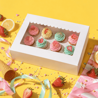Doos voor 12 minicupcakes - luifel (10 st) - Cupcakedozen.nl